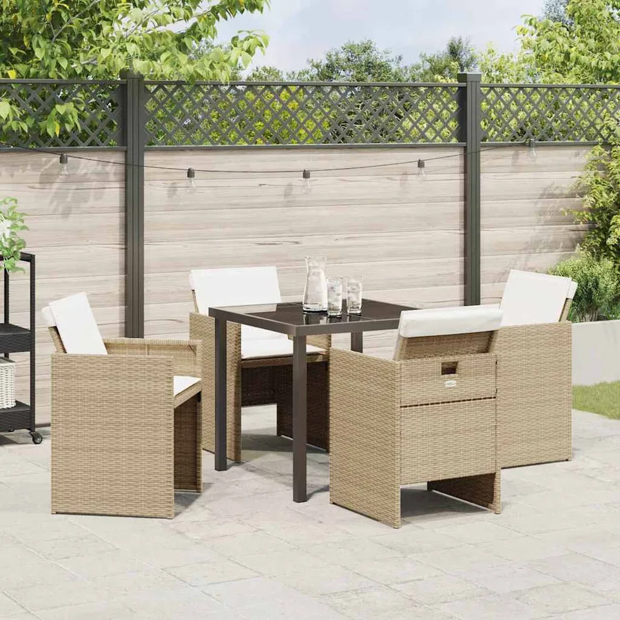 Ensemble de salle à manger pour jardin 5 pcs Beige polyrotin - 4