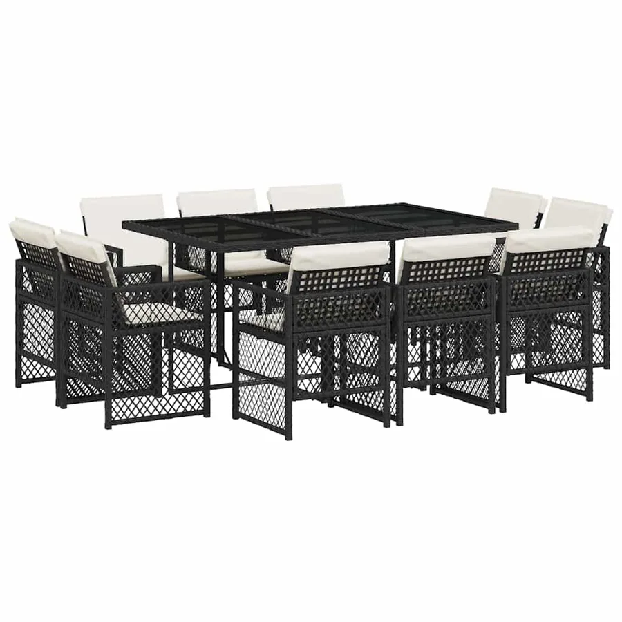 Ensemble à manger de jardin 11 pcs coussins noir résine tressée - 2