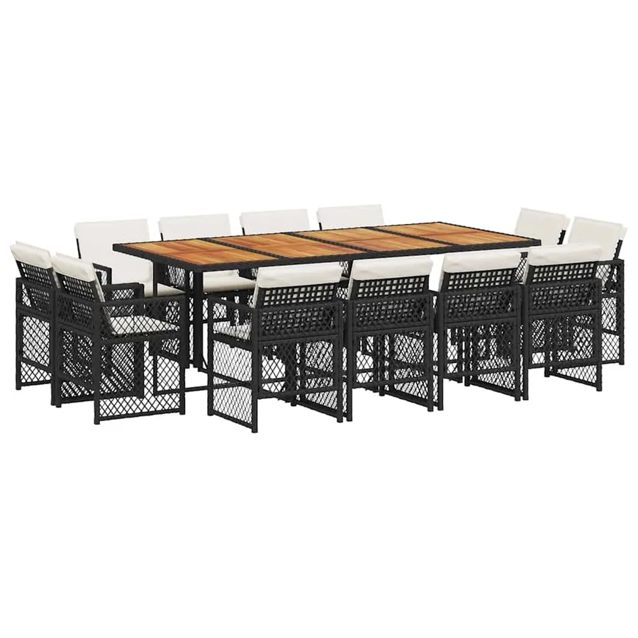 Ensemble à manger de jardin 13 pcs coussins noir résine tressée - 2