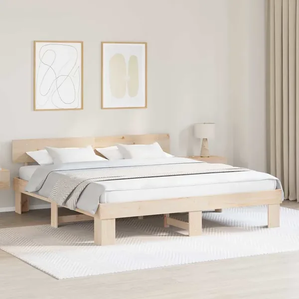 Cadre de lit avec tête de lit Marron 200 x 200 cm Pin massif