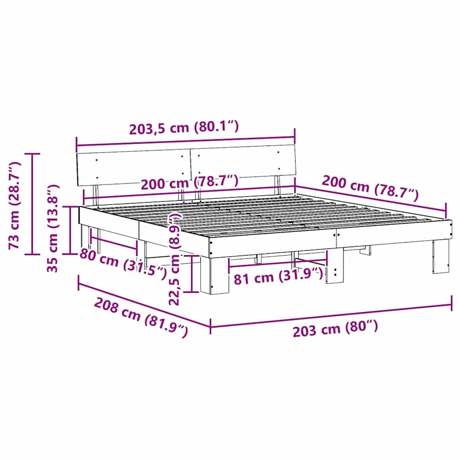 Cadre de lit avec tête de lit Marron 200 x 200 cm Pin massif - 8