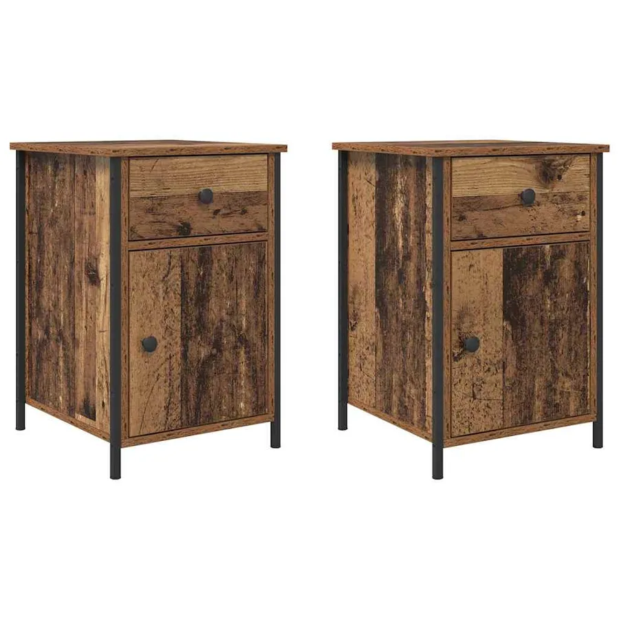 Cabinet de chevet avec tiroir 2 pcs Bois ancien 40 x 42 x 60 cm - 2