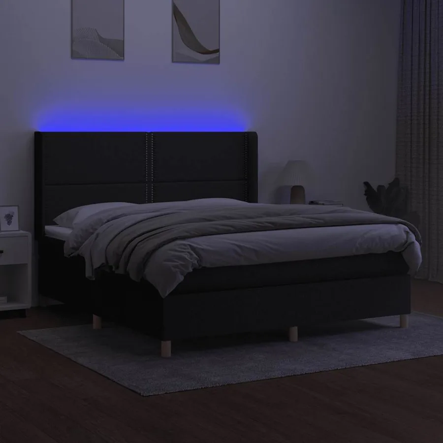 Sommier à lattes de lit matelas et LED Noir 160x200 cm Tissu - 3
