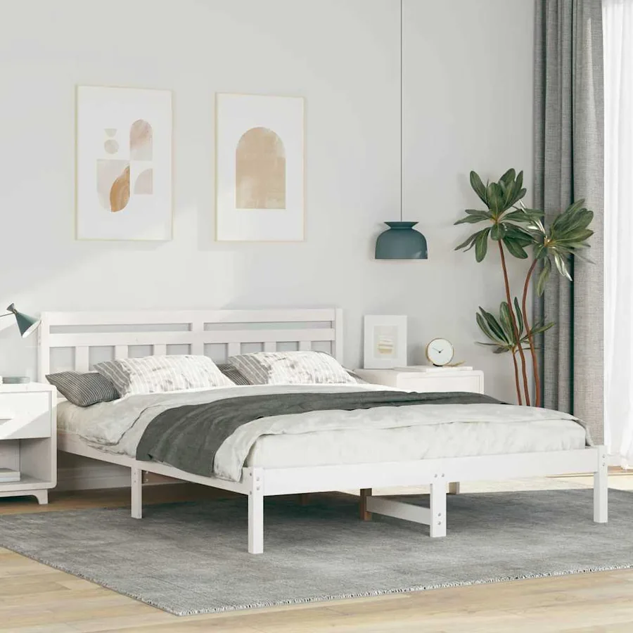 Cadre de lit Blanc 160 x 200 cm Pin massif