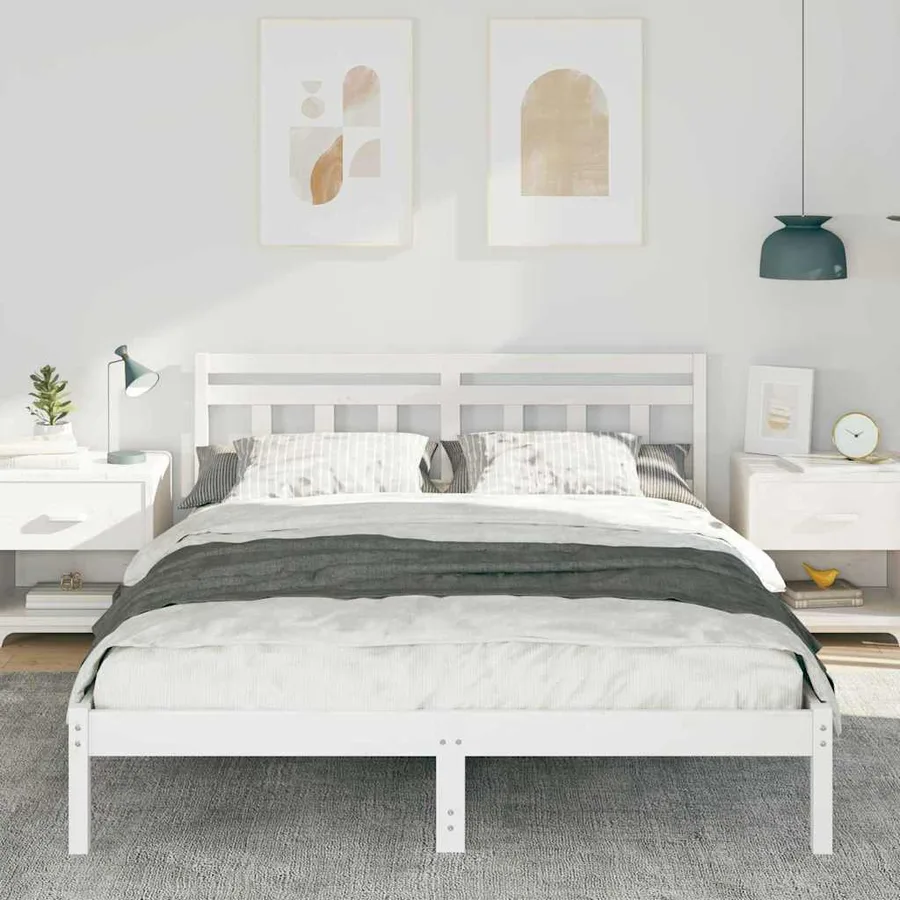 Cadre de lit Blanc 160 x 200 cm Pin massif - 3