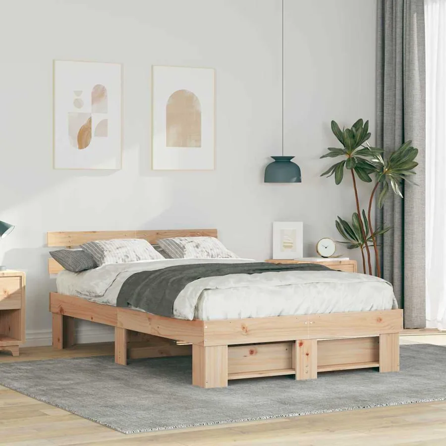 Cadre de lit avec tête de lit Marron 140 x 190 cm Pin massif
