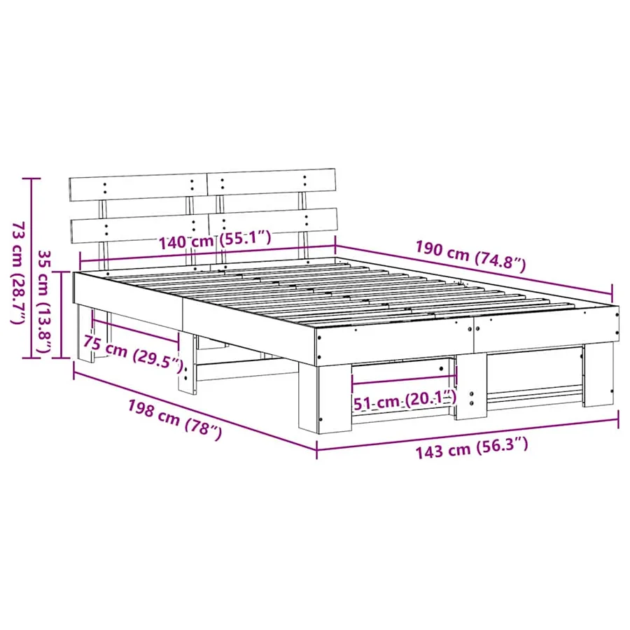 Cadre de lit avec tête de lit Marron 140 x 190 cm Pin massif - 10