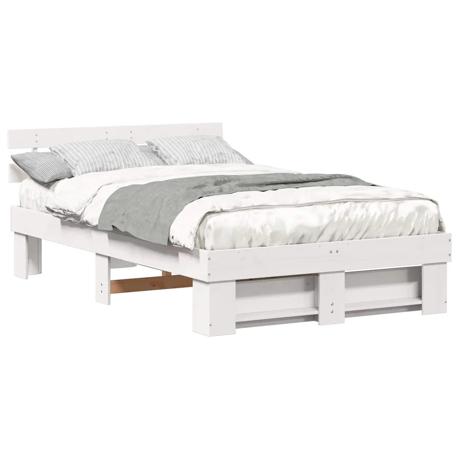 Cadre de lit avec tête de lit Blanc 120 x 190 cm Pin massif - 2