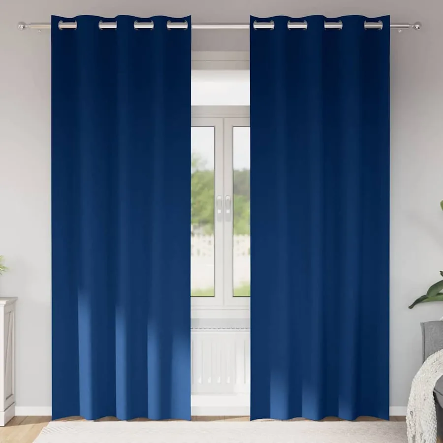 Rideaux occultants avec anneaux 2 pcs Bleu foncé 225 x 140 cm