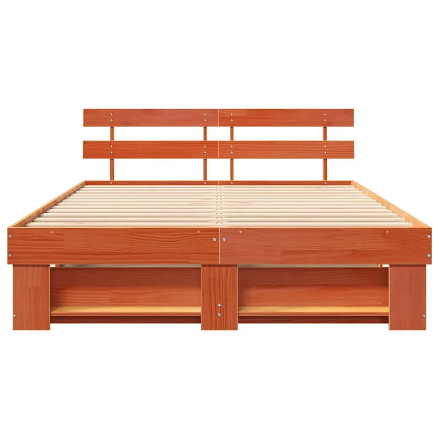 Cadre de lit avec tête de lit Brun cire 150 x 200 cm Pin massif - 5