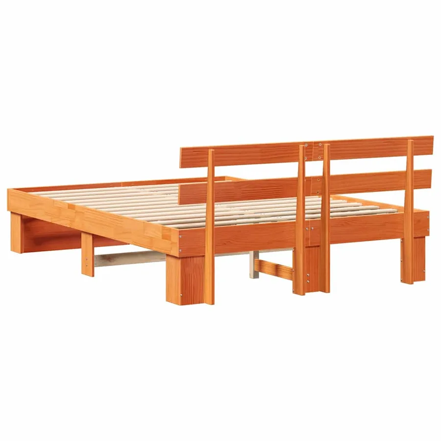 Cadre de lit avec tête de lit Brun cire 150 x 200 cm Pin massif - 7