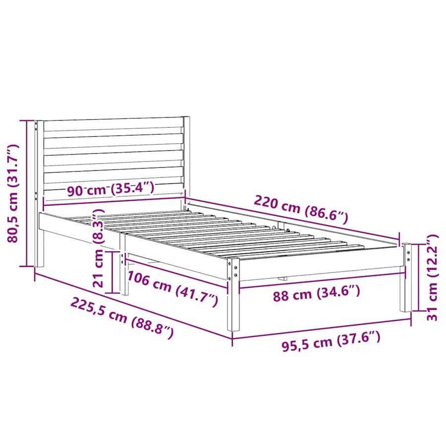 Cadre de lit avec tête de lit Marron 90 x 220 cm Pin massif - 10