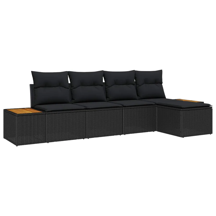 Ensemble de canapé de jardin avec coussin 5 pcs Noir Poly rotin