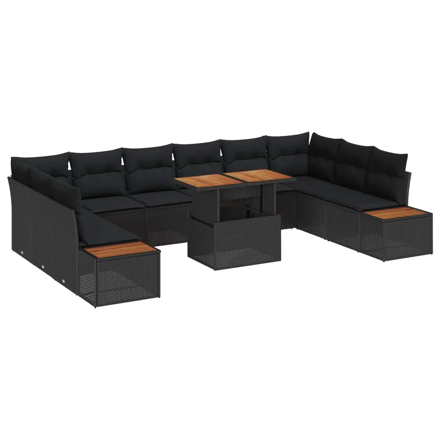 Ensemble de canapé de jardin 11 pc Noir et Marron