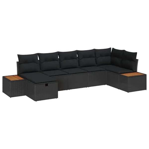 Ensemble de canapé de jardin avec coussin 8 pcs Noir polyrotin