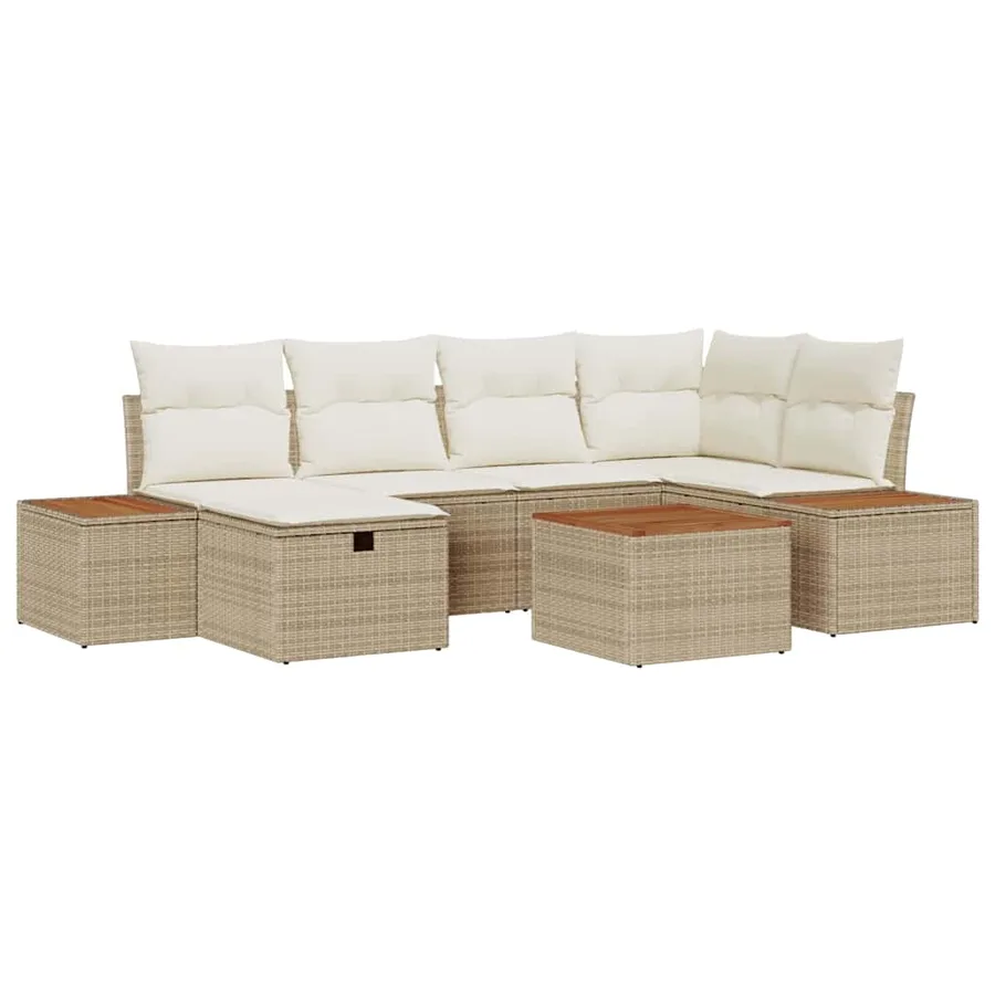 Ensemble de canapé de jardin avec coussin 7 pcs Beige polyrotin - 2