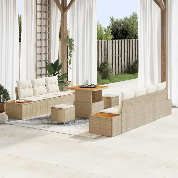 Ensemble de canapé de jardin 10 pcs Beige Poly rotin