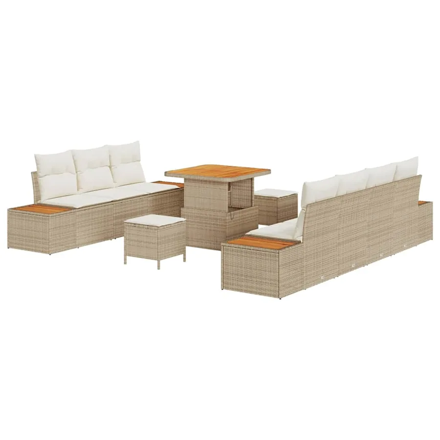Ensemble de canapé de jardin 10 pcs Beige Poly rotin - 2