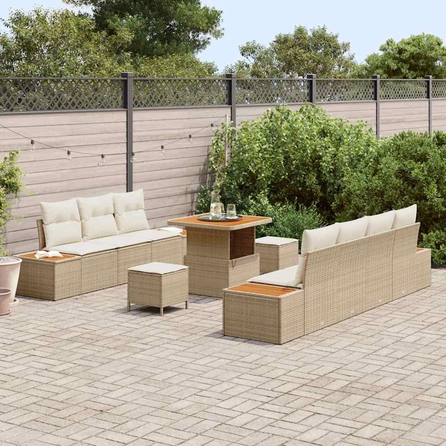Ensemble de canapé de jardin 10 pcs Beige Poly rotin - 3