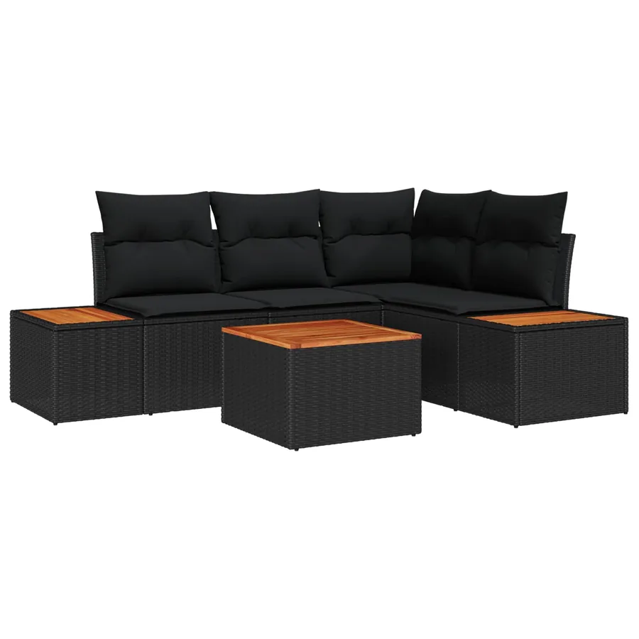 Ensemble de canapé de jardin avec coussin 5 pcs Noir Poly rotin