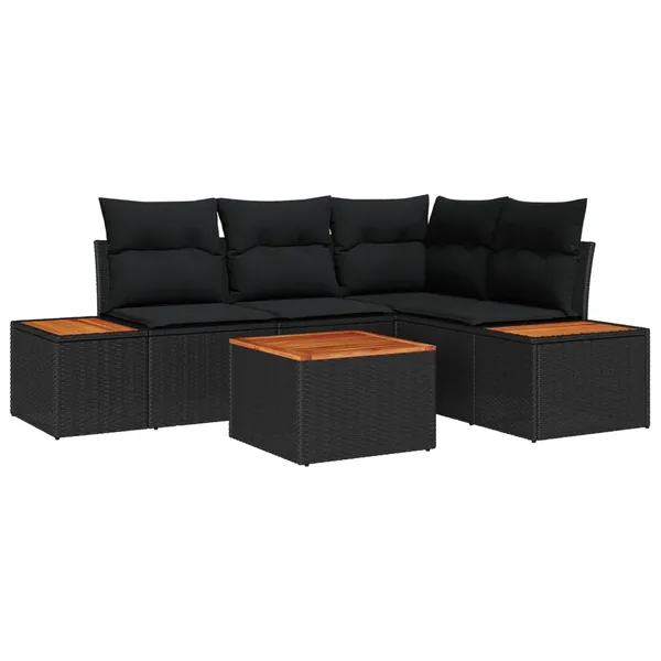 Ensemble de canapé de jardin avec coussin 5 pcs Noir Poly rotin