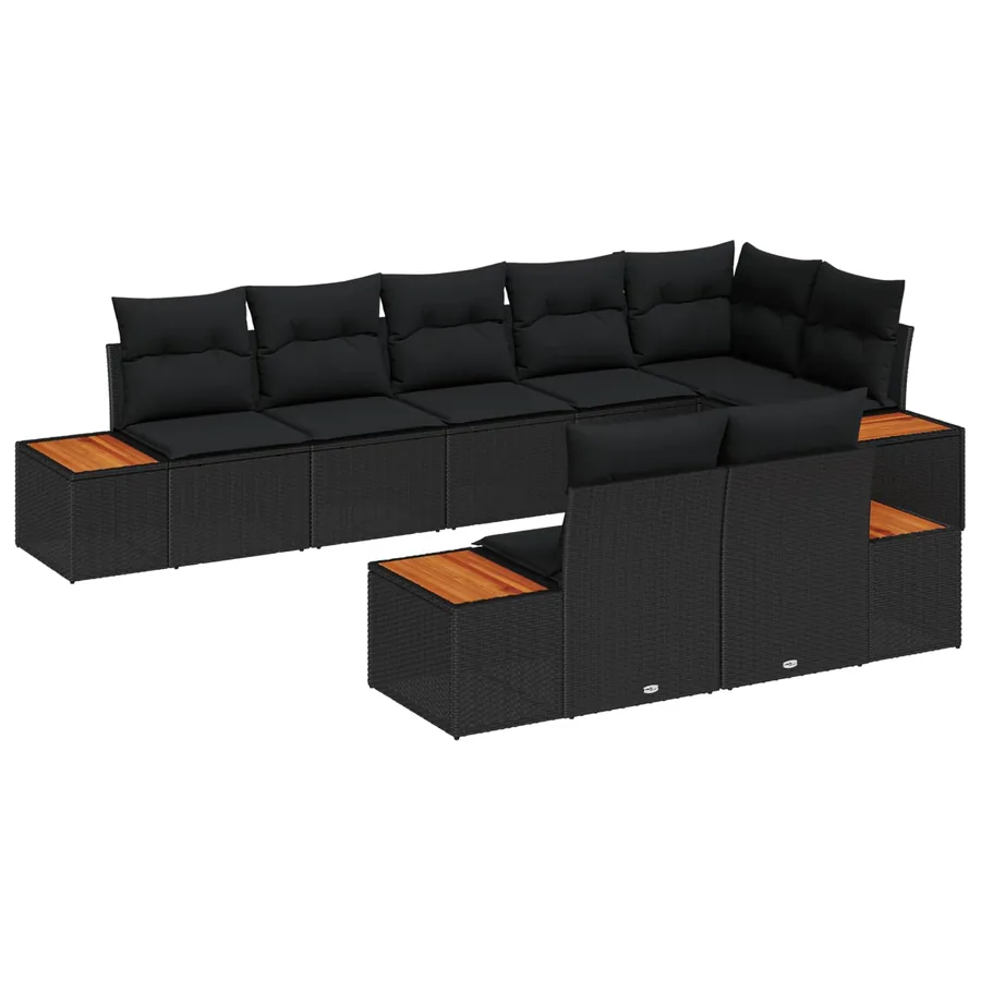 Ensemble de canapé de jardin avec coussin 8 pcs Noir Poly rotin