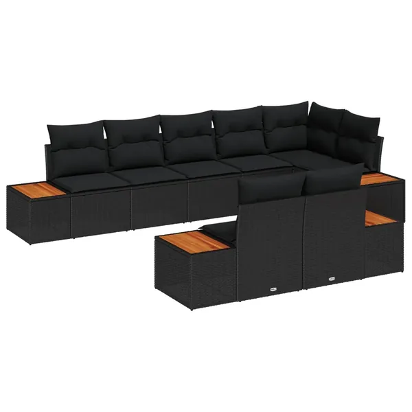 Ensemble de canapé de jardin avec coussin 8 pcs Noir Poly rotin