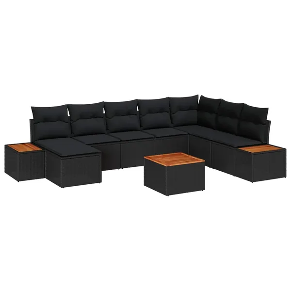 Ensemble de canapé de jardin avec coussin 9 pcs Noir Poly rotin