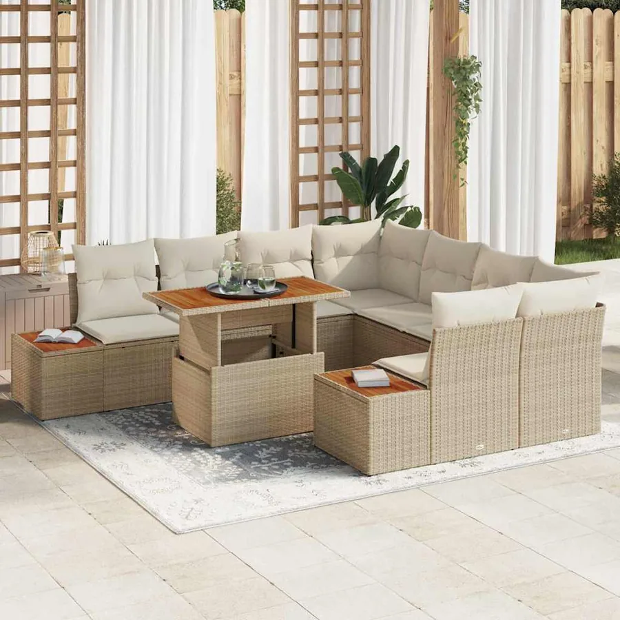 Ensemble de canapé de jardin 9 pcs Beige Poly rotin