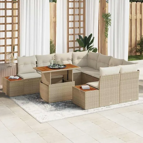 Ensemble de canapé de jardin 9 pcs Beige Poly rotin