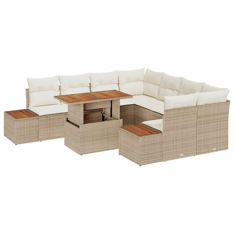 Ensemble de canapé de jardin 9 pcs Beige Poly rotin - 2