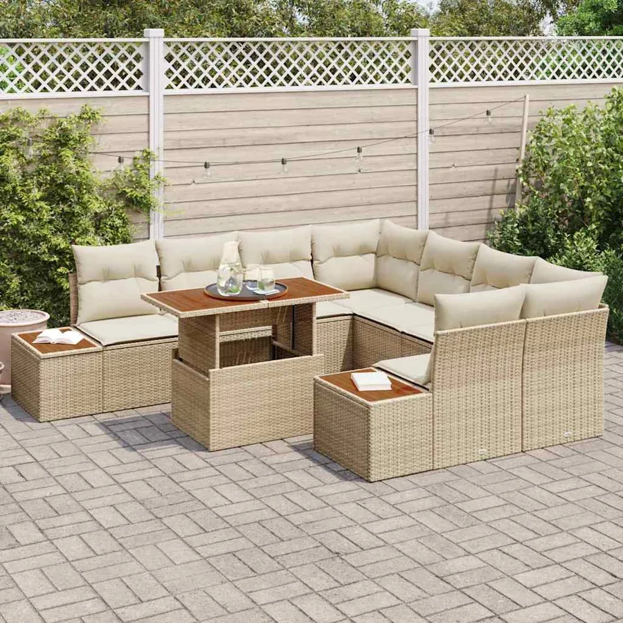 Ensemble de canapé de jardin 9 pcs Beige Poly rotin - 3