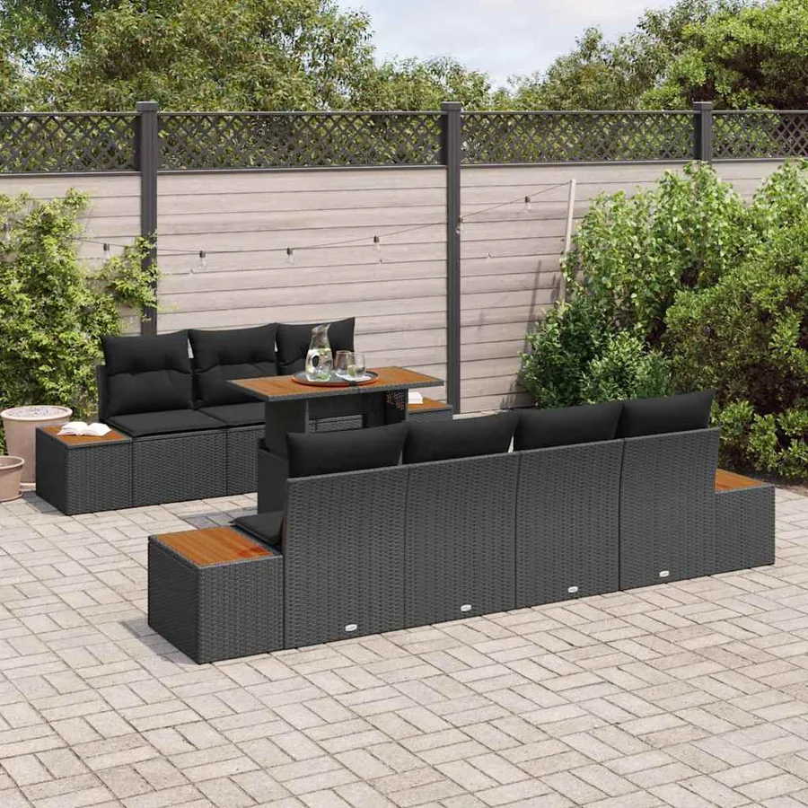 Ensemble de canapé de jardin avec coussin 8 pcs Noir Poly rotin - 3