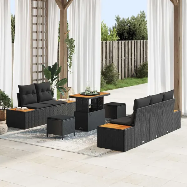 Ensemble de canapé de jardin avec coussin 8 pcs Noir