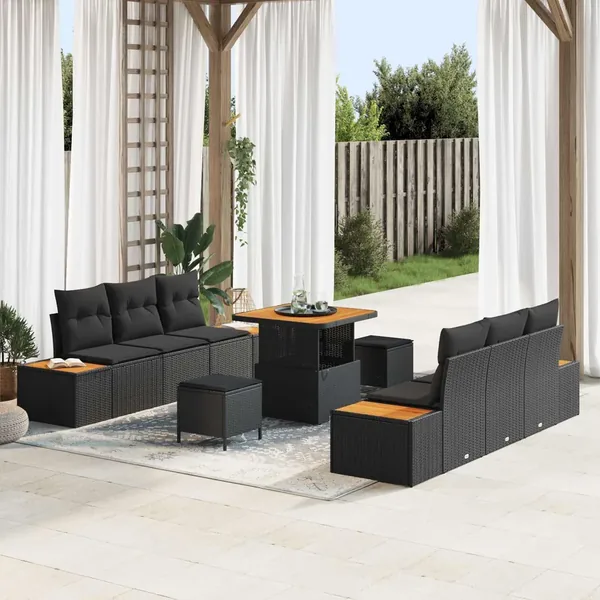 Ensemble de canapé de jardin avec coussin 9 pcs Noir