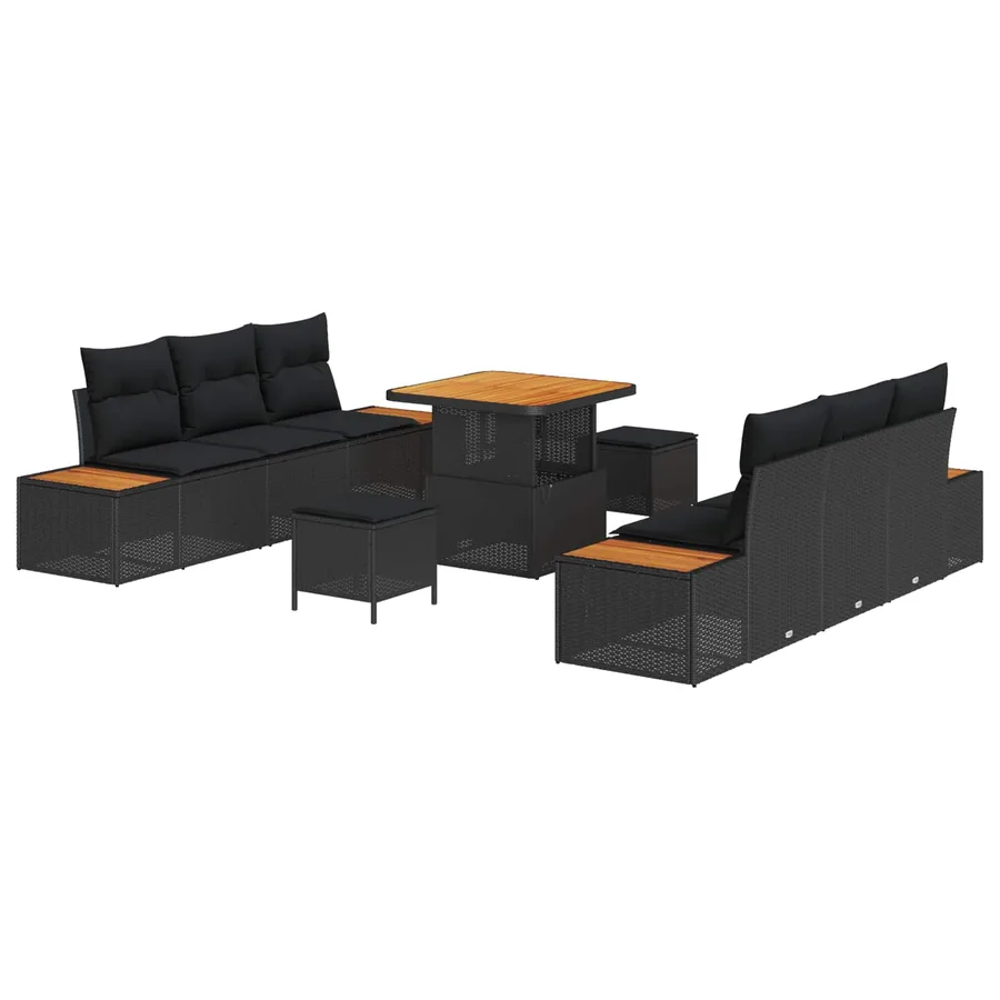 Ensemble de canapé de jardin avec coussin 9 pcs Noir - 2