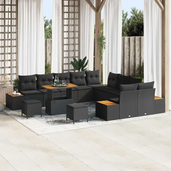 Ensemble de canapé de jardin avec coussin 13 pcs Noir