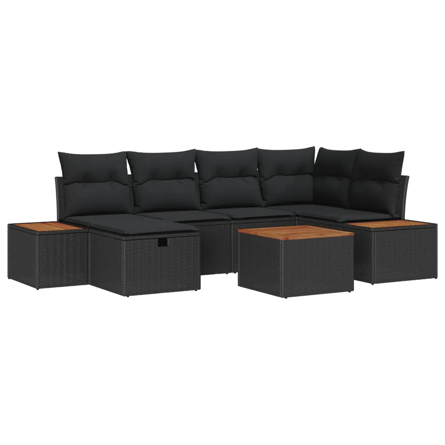 Ensemble de canapé de jardin avec coussin 7 pcs Noir polyrotin