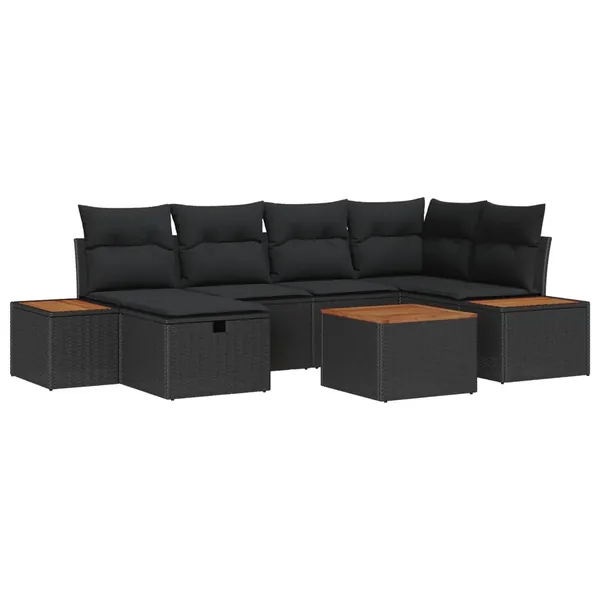 Ensemble de canapé de jardin avec coussin 7 pcs Noir polyrotin