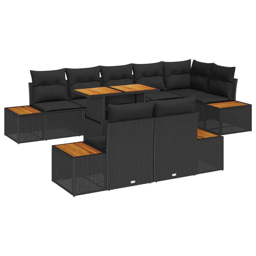 Ensemble de canapé de jardin 9 pc Noir et Marron