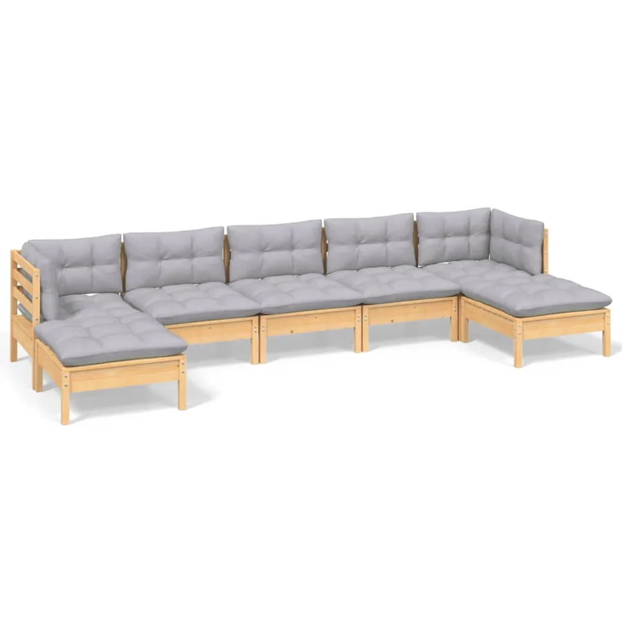 Salon de jardin 7 pcs avec coussins gris bois de pin - 2