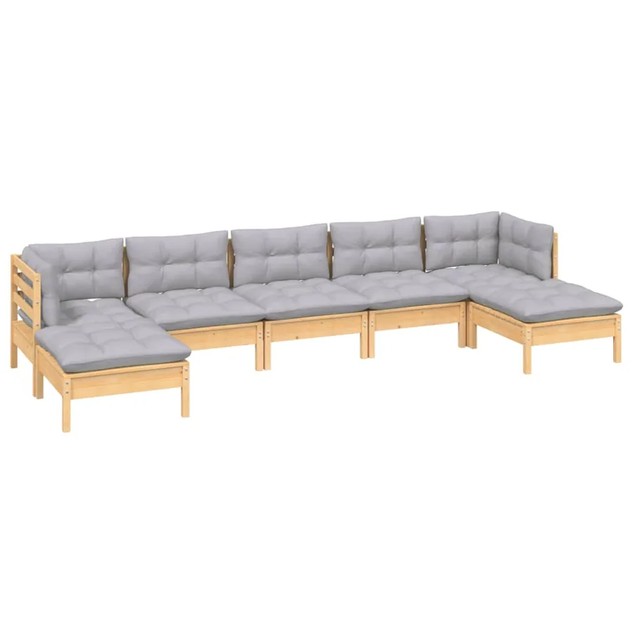 Salon de jardin 7 pcs avec coussins gris bois de pin - 3