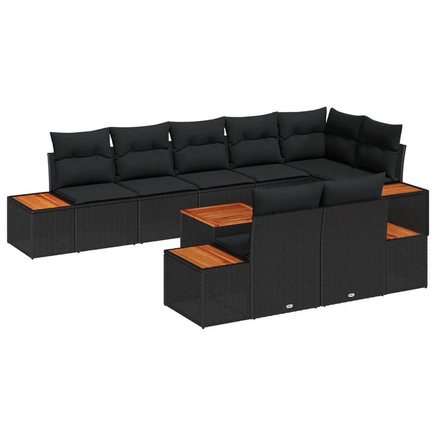 Ensemble de canapé de jardin avec coussin 9 pcs Noir Poly rotin