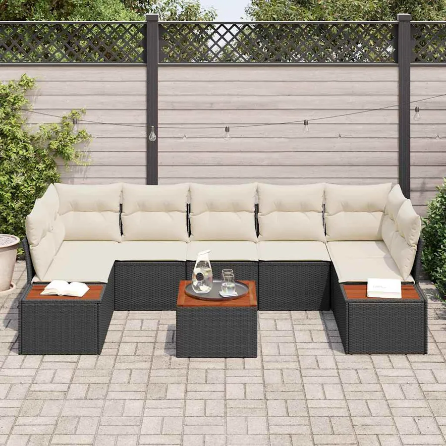 Ensemble de canapé de jardin avec coussin 8 pcs Noir Poly rotin - 3