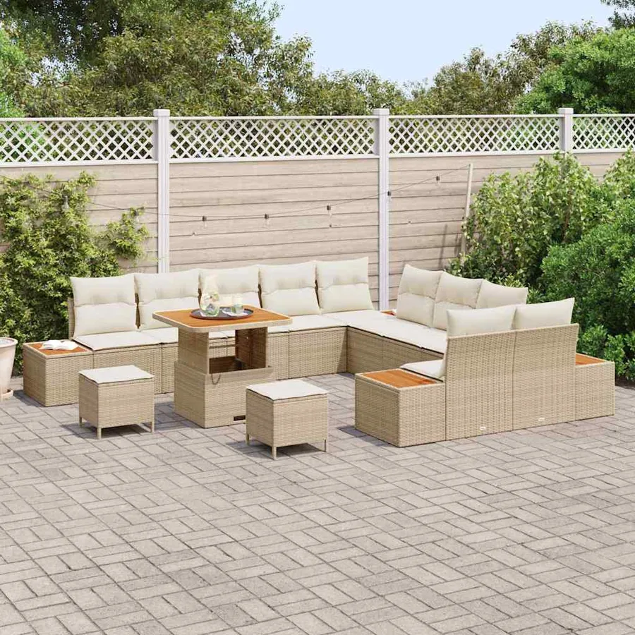 Ensemble de canapé de jardin 13 pcs Beige Poly rotin - 3