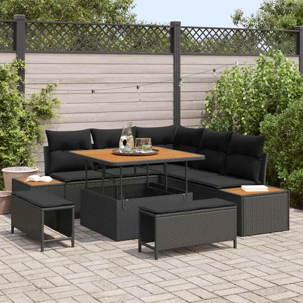 Ensemble de canapé de jardin avec coussin 8 pcs Noir