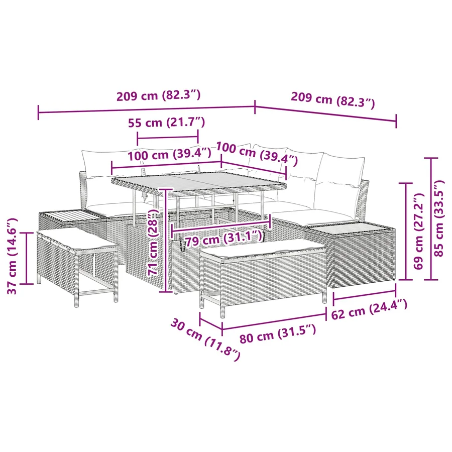Ensemble de canapé de jardin avec coussin 8 pcs Noir - 15