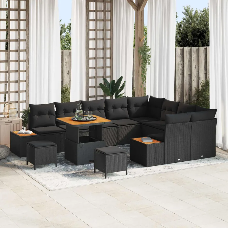 Ensemble de canapé de jardin avec coussin 12 pcs Noir