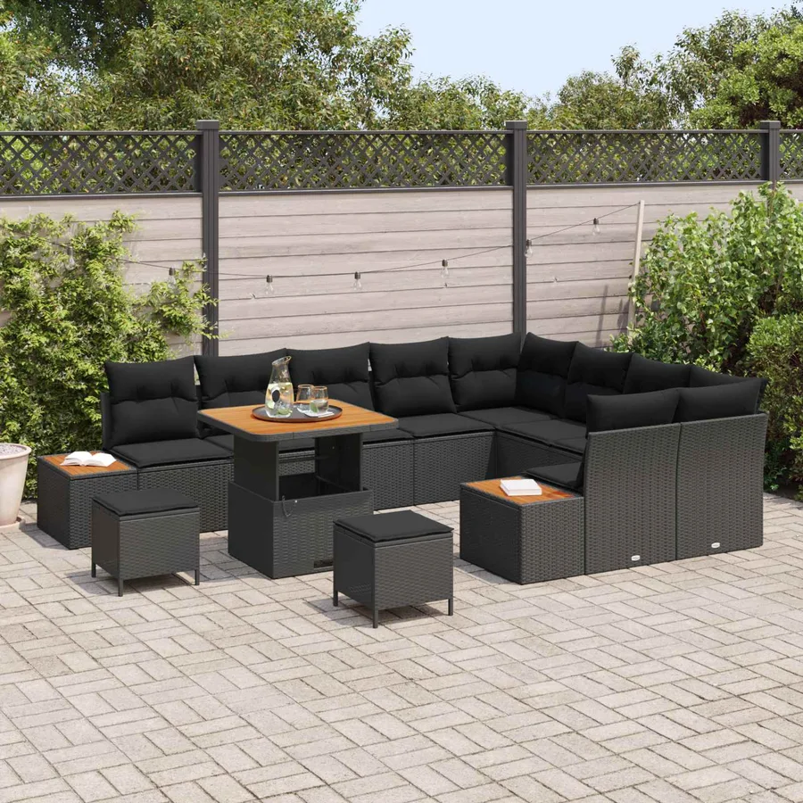 Ensemble de canapé de jardin avec coussin 12 pcs Noir - 3