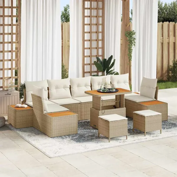 Ensemble de canapé de jardin 10 pcs Beige Poly rotin